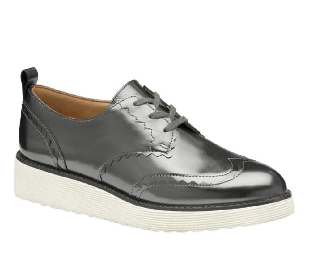 Johnston & Murphy Women's Mitzi Wedge Derby Pewter Metallic Loafers Size 6 NIB
